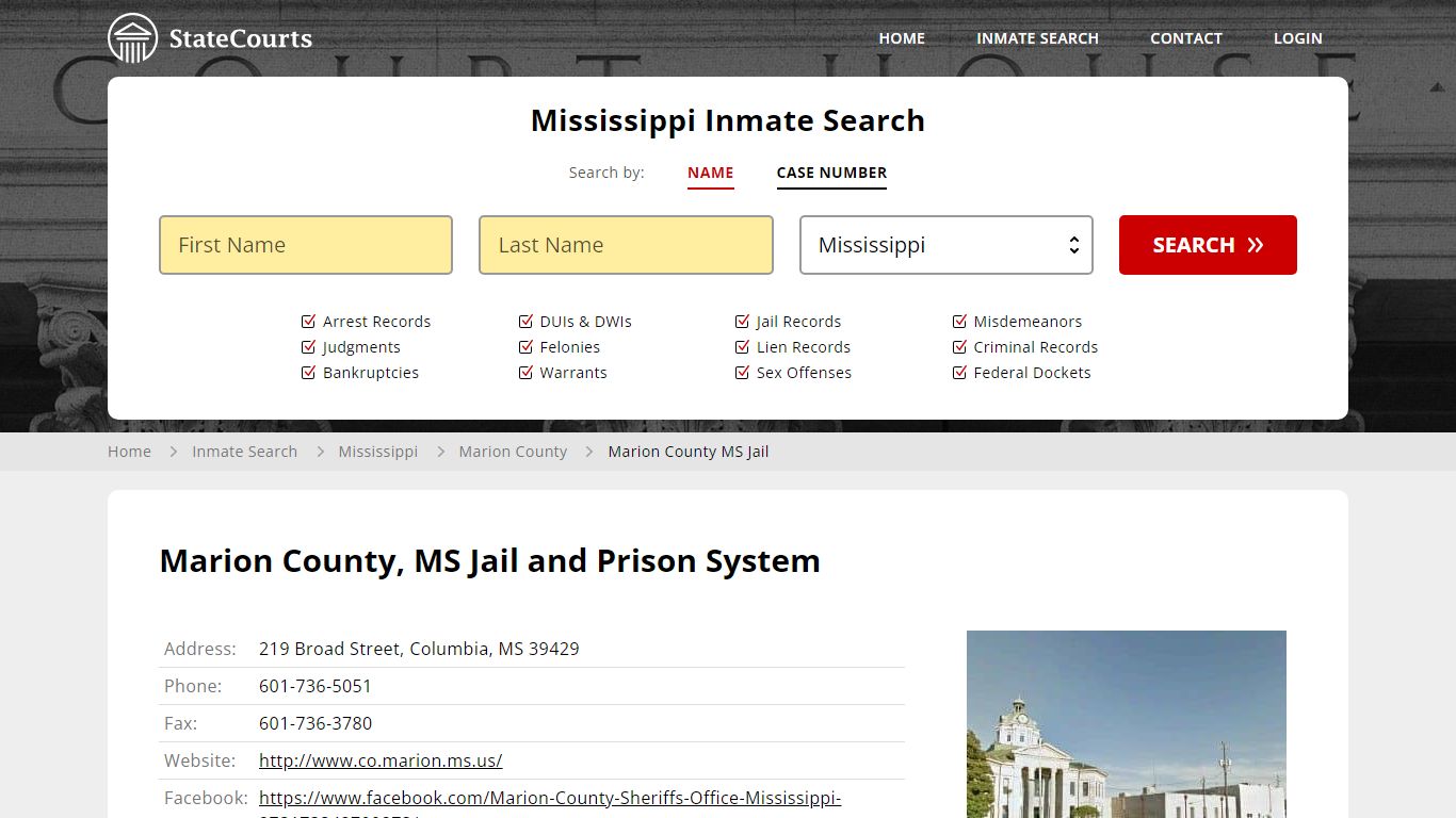 Marion County MS Jail Inmate Records Search, Mississippi - StateCourts